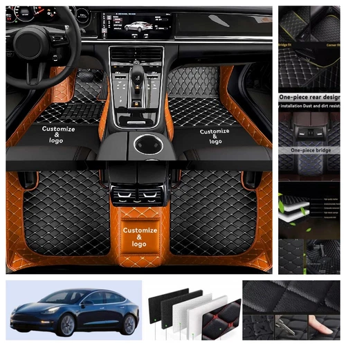 For Tesla Model 3 2017-2025 Car Floor Mats Luxury PU Leather Waterproof Carpets - Imagen 6 de 41