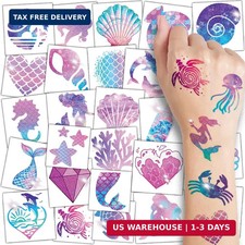 CHARLENT Glitter Mermaid Temporary Tattoos for Kids,74 Individually Sheets