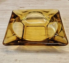 Vintage Ashtray Amber Glass Square Ash tray 4.5" x 4.5"