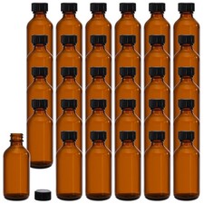 30 Pack 2 oz Boston Round Glass Bottle with Black Caps, Amber