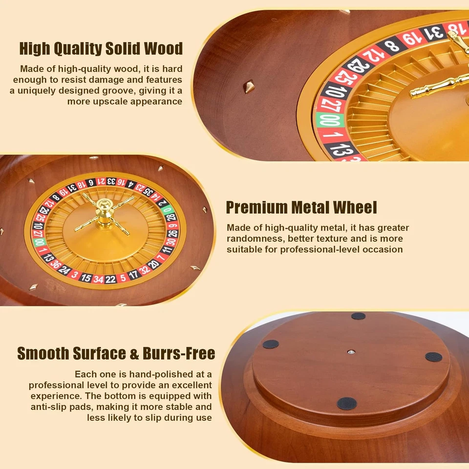 Ruleta de madera profesional de 20 pulgadas, ruleta de casino de madera maciza de gran tamaño Foto 4 de 4