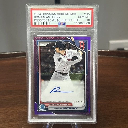Roman Anthony 2024 Bowman Chrome Mega Box Purple Refractor Auto /199 RC PSA 10