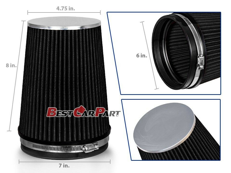 BLACK 6" 152mm Inlet Truck Air Intake Cone Replacement Quality Dry Air Filter