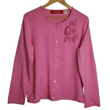 Vintage 90s Zena Jeans Pink Floral Button Long Sleeve Cardigan Size Large