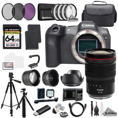 Canon EOS R8 + RF 15-35mm f/2.8 L IS USM Lens+64GB+ExtBat+9PCFltr-MEGAKit