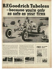 1956 B. F. Goodrich Tubeless Tires invisible car at the beach Vintage Print Ad