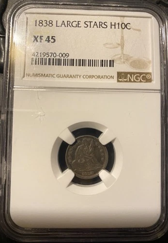 1838 Seated Liberty Half Dime Large Stars NGC XF 45 Philadelphia Silver Coin