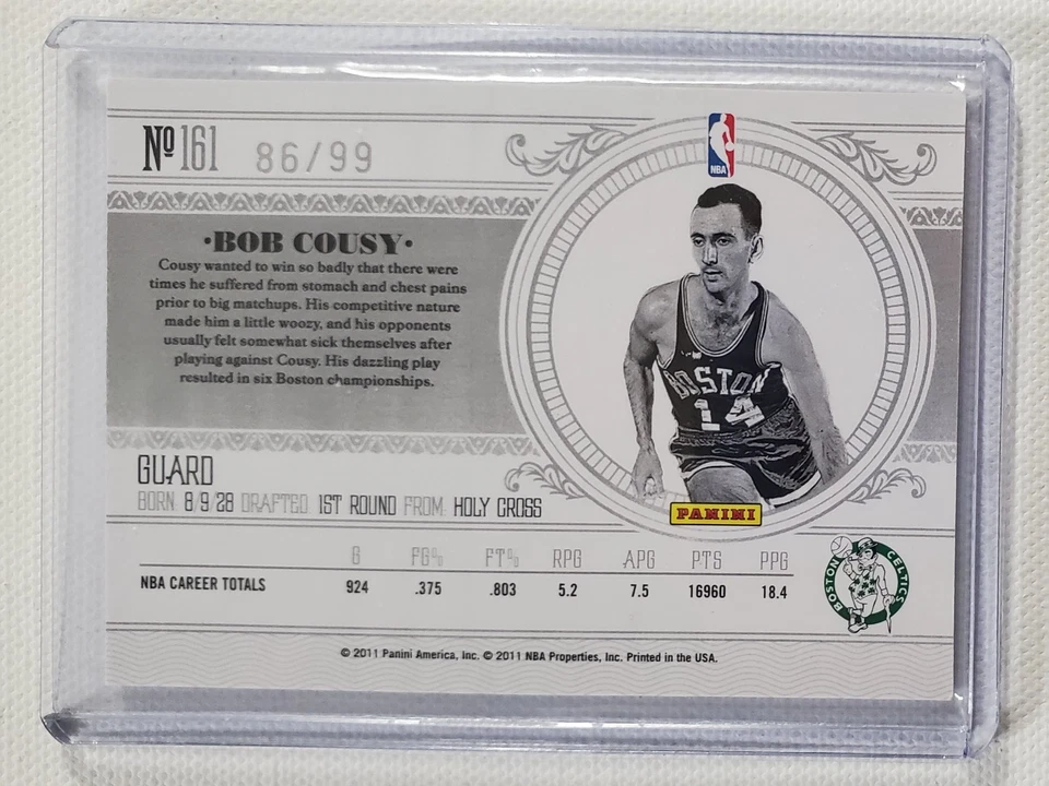 2010-11 PANINI NATIONAL TREASURES #161 BOB COUSY LEGEND SP 86/99 CELTICS HOF - Image 2 of 2