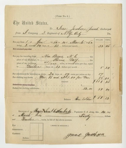Civil War Pay & Discharge Document – Signed Isaac Jackson – 1864