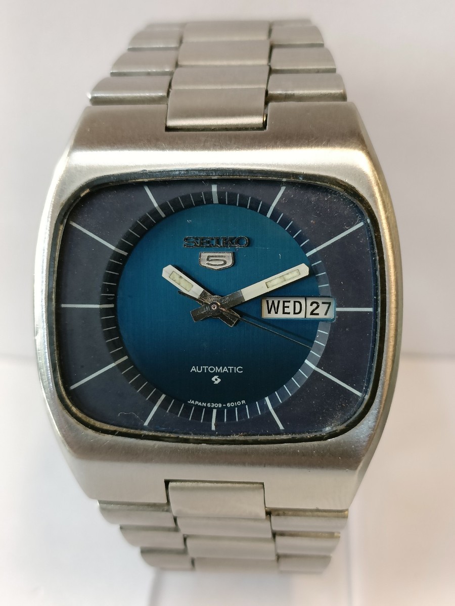 VINTAGE SEIKO 5 17J AUTOMATIC BLUE DIAL 6309-601A JAPAN MEN'S