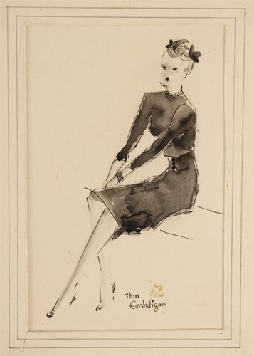 Sm ANN GOSHDIGIAN c1940s Womens Fashion Illustration Sketch Watercolor Paintings - Picture 5 of 9