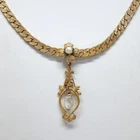VINTAGE MIRIAM HASKELL GOLD TONE FAUX PEARL PENDANT NECKLACE 17"