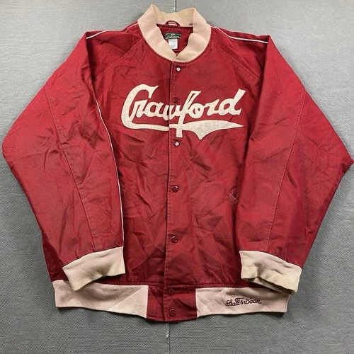 Stall & Dean Crawford Bomber Jacket Mens 4XL Red Cream Varsity Cotton Spell Out - product listing photo