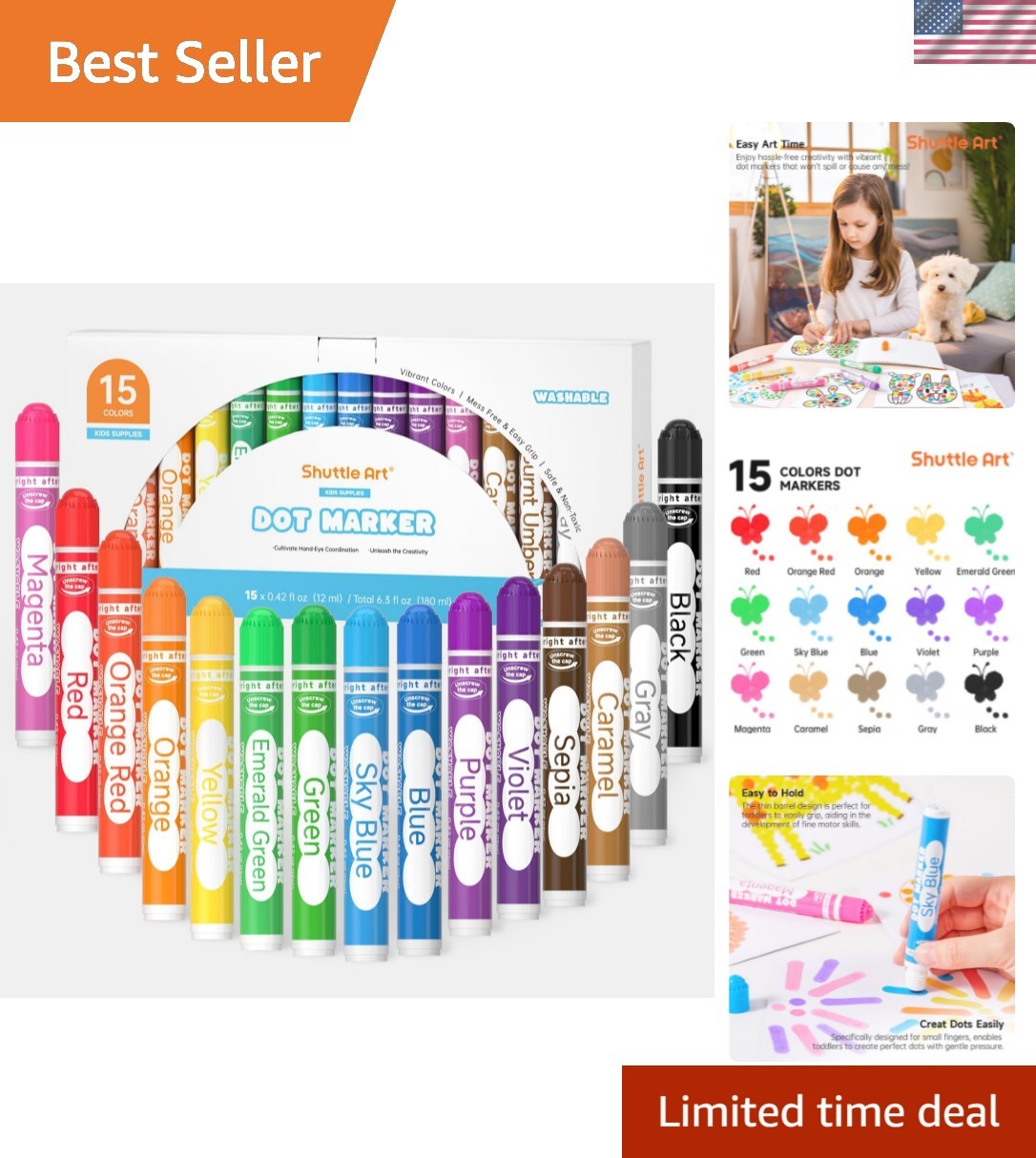 , 15 Colors Washable Markers For Toddlers,bingo Daubers Supp