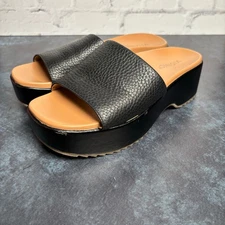 Vionic Trista Women's 7 Black Leather Platform Slide Sandals Casual 