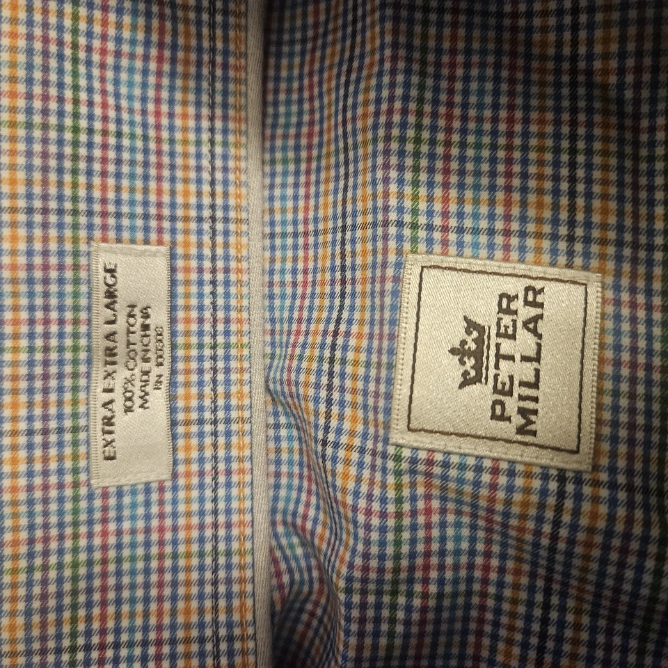 Camisa Peter Millar Para Hombres 2XL Azul Naranja Vestido A Cuadros Con Botones Manga Larga XXL Foto 4 de 4