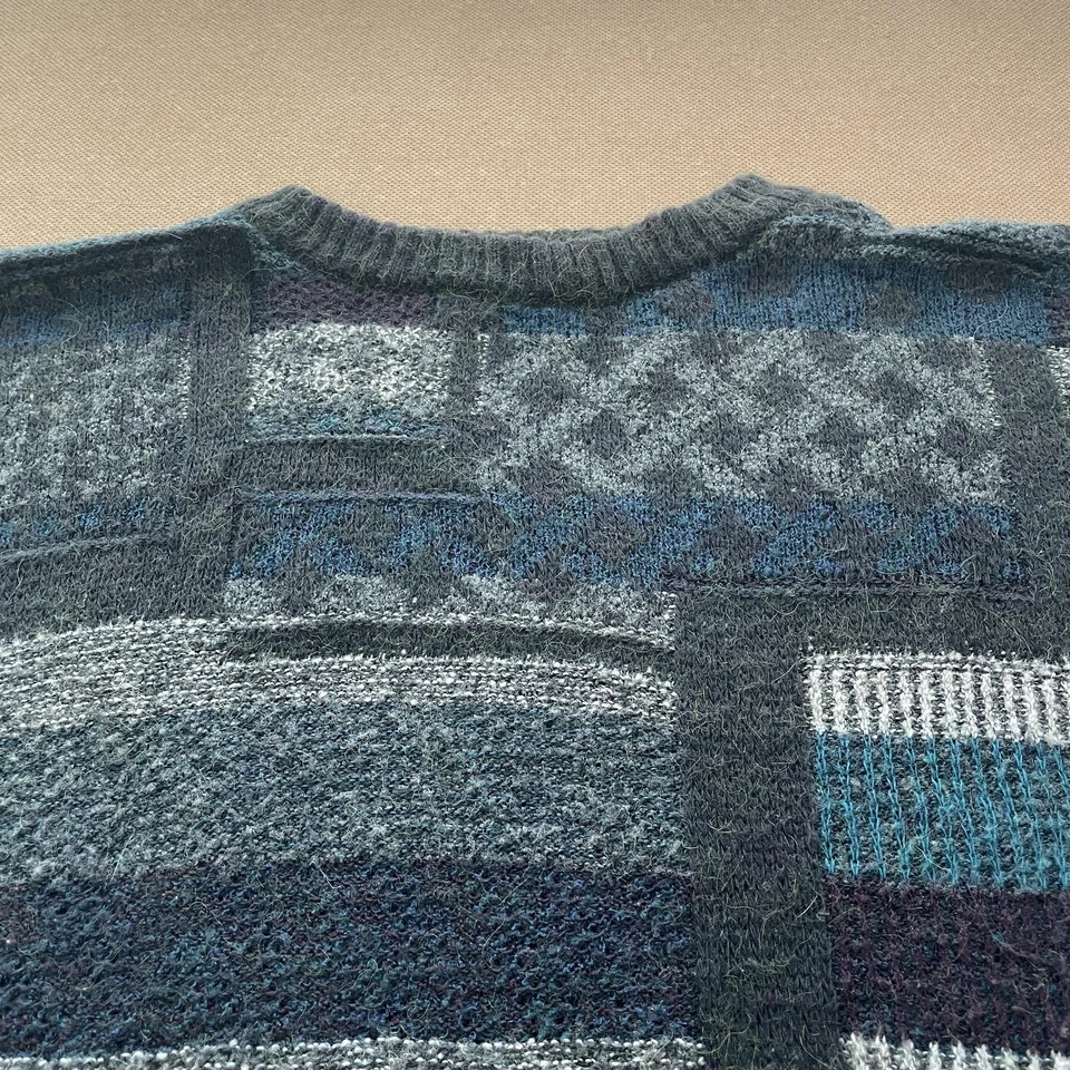 Vintage Pronto Uomo Sweater Mens XL Blue Gray Geometric Knit Pullover Italy 90s - Image 2 of 4