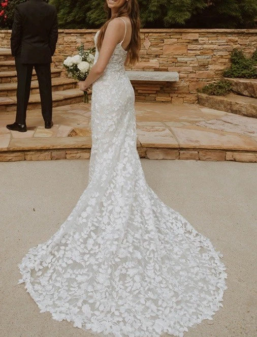 vintage lace wedding dresses ebay Vintage Lace White Wedding Dress with Illusion Sleeves loveangeldress
