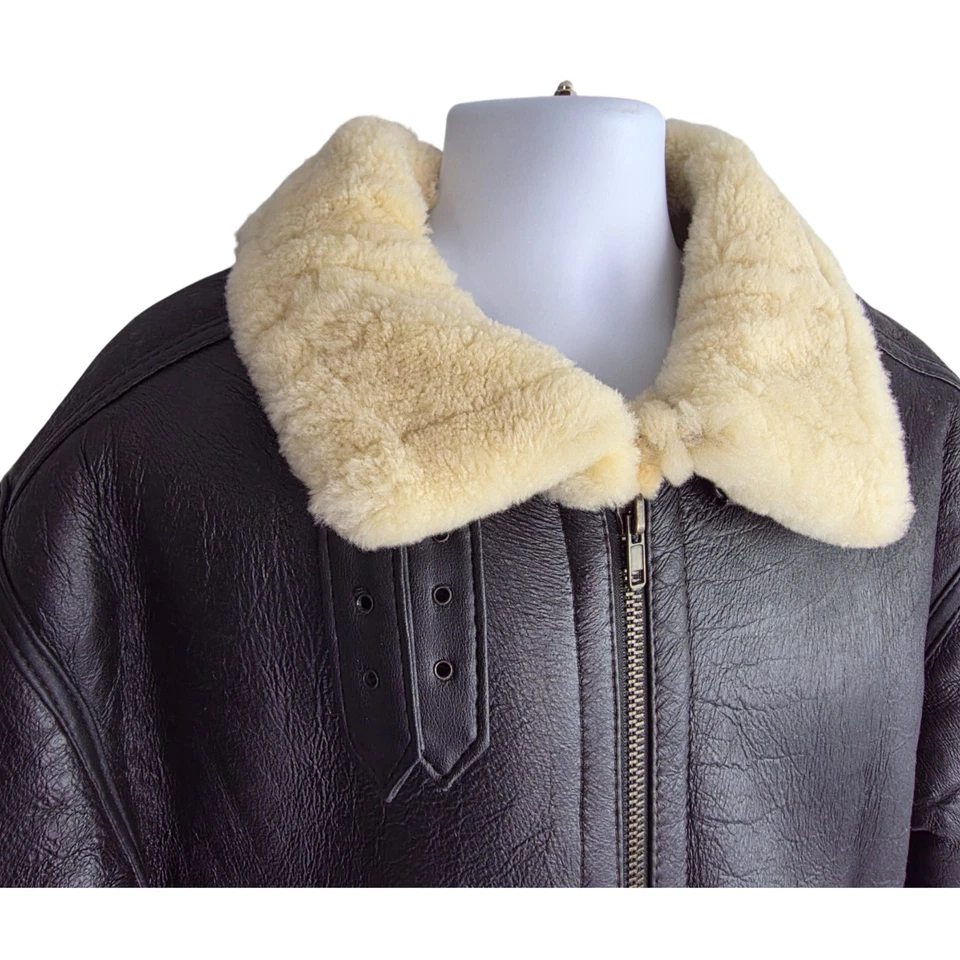 USAF Leather Shearling Sheepskin B-3 Bomber G-8 Aviator Flight Jacket L Black - Image 3 of 4