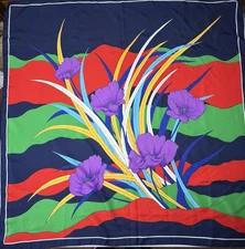 Vintage Vibrant Colorful Purple Iris Square Scarf Bold Floral BOHO Retro Preppy