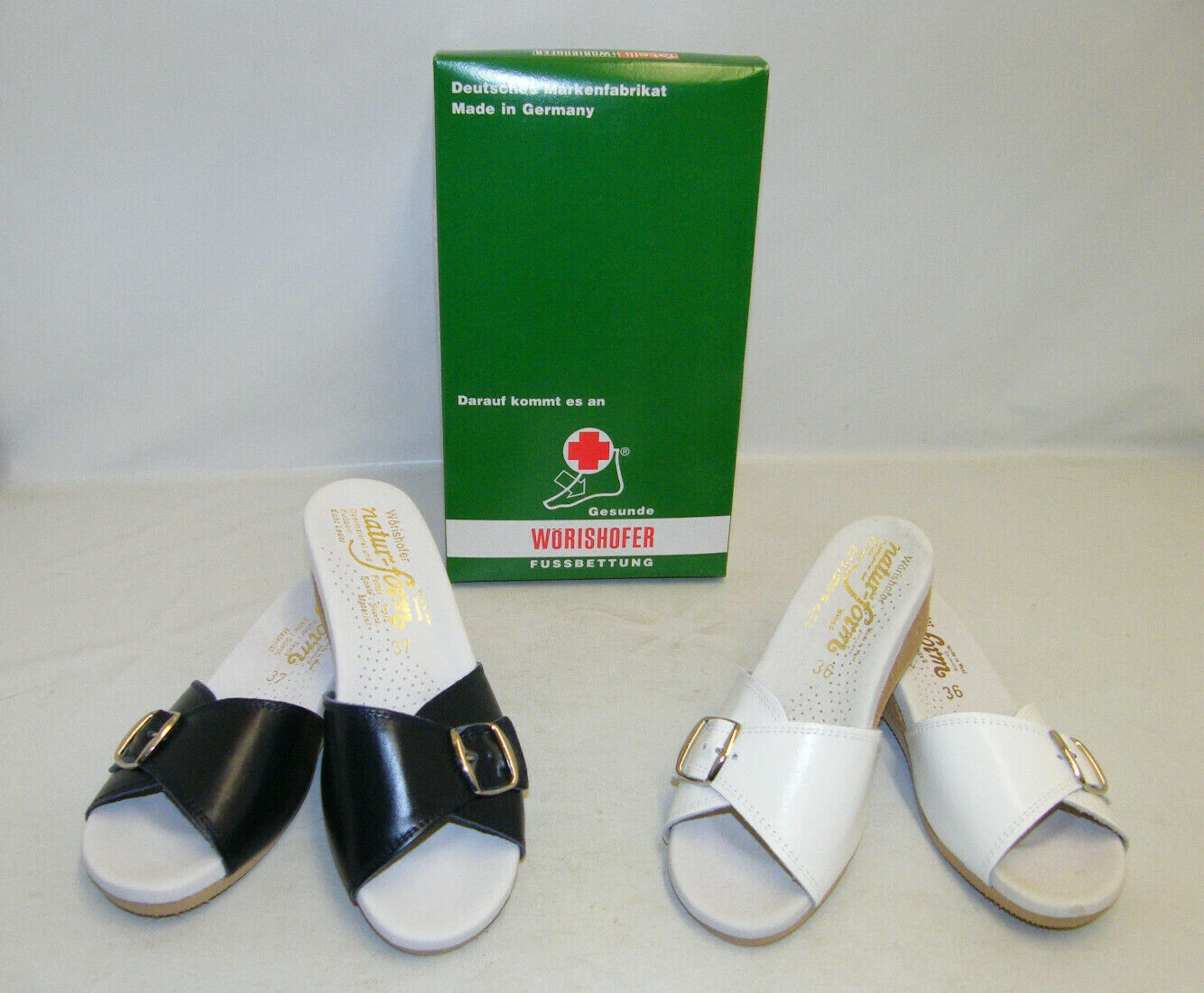 Wörishofer footbed leather cork mules shoes in white or blue size 36-42 New