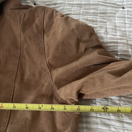 Vintage Y2K Gallery Hooded Suede Leather Penny Lane Coat Faux Fur Trim Sz L Warm - Picture 11 of 13