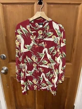 Citron Santa Monica Collection Floral Bird Print Tunic Blouse Women’s Large L