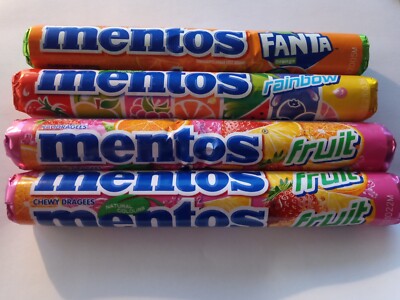 Mentos Dragees Kaubonbons Bonbons 4x37,5 g Fruit Frucht Fanta Rainbow Regenbogen