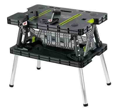 Keter Workbench Portable Folding Work Table Bench w/ 2 Clamps 1000 lb Capacity 