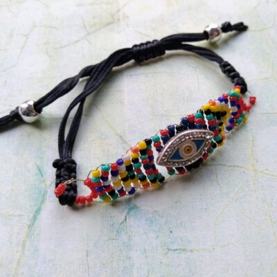 Multicoloured Beaded with Eye Charm Friendship Bracelet