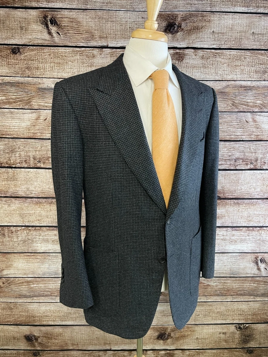 Tom Ford Wool Peak Lapel Blazer Size 44 Fit A Italy Gray Houndstooth Check  | Ebay