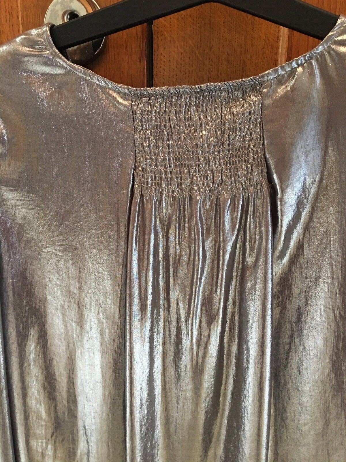 women's S10 metallic silver top with button detail long sleeves and