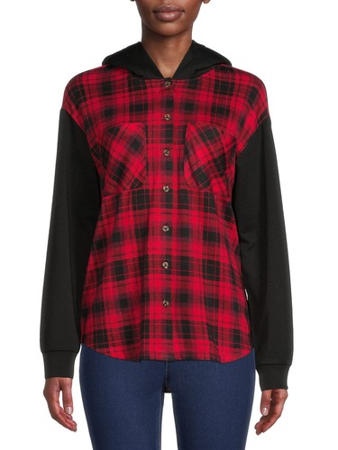 Faux Sherpa Lined Hoodie Flannel Shirt 
