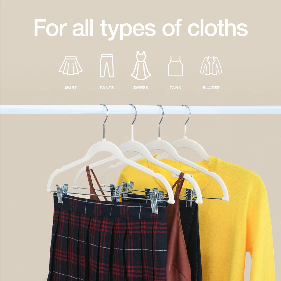 10 Pack Clothes Velvet Hangers with Clips Ultra-Thin Non-Slip in Ivory - Image 2 of 4