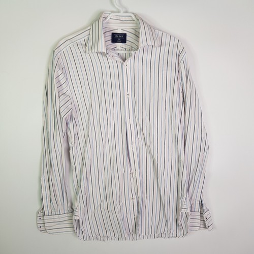 M.J. Bale Samurai Regular Fit Dress Shirt Mens Size 38 White Blue Pink Striped