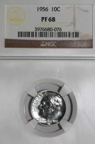 1956-P Roosevelt 90% Silver Dime Blast White  NGC Graded PF 68 (3976680-076)