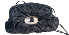 Vintage Dimitri Navy Blue Eelskin Purse Handbag, Clam Shell, 1980's Retro Rouch