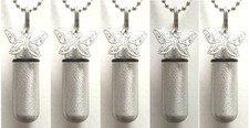 FIVE Brushed Silver Lace Butterfly CREMATION URN Necklaces w/Pouches Fill Kit