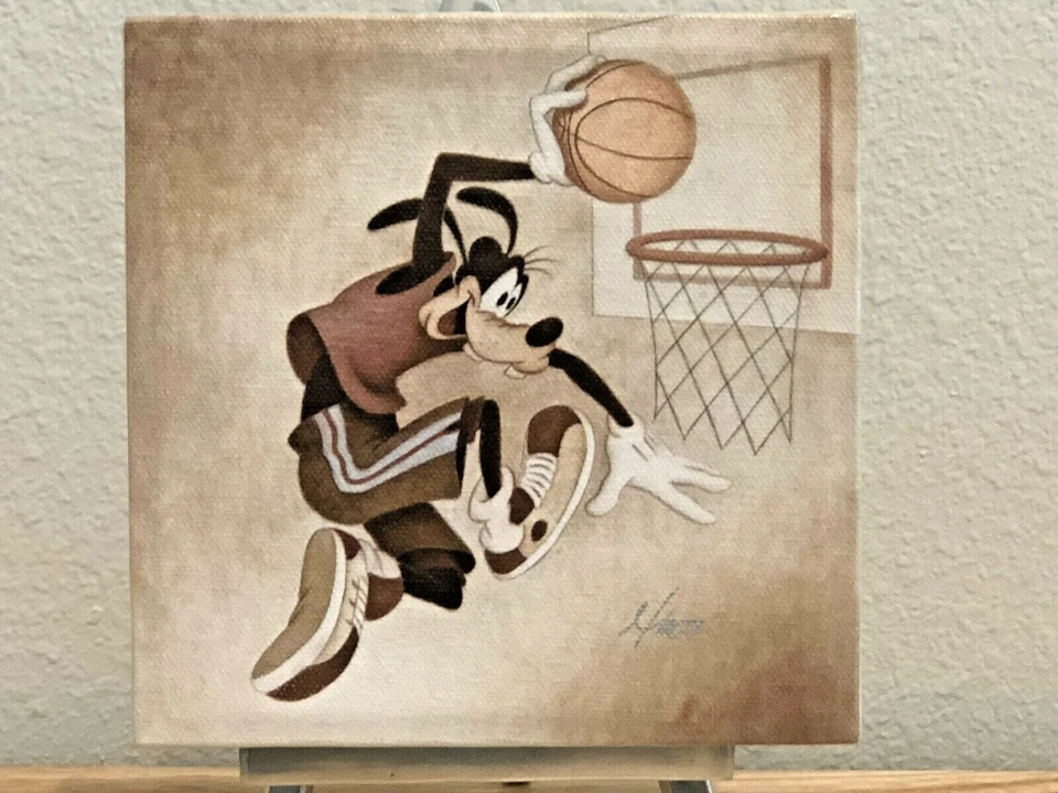 MIKE KUPKA DISNEY FINE ART GOOFY "SLAM Dunk" giclee sobre lienzo le 500 con certificado de autenticidad comadreja Foto 3 de 4