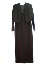 2 PIECE MODEST FORMAL KAREN MILLER BLACK JACKET  SLEEVELESS LONG DRESS SIZE 10