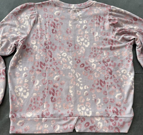 EUC PJ. Salvage Cabin Cozy Metallic Print Sweatshirt M Lilac Leopard - Picture 6 of 7