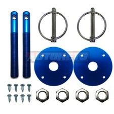 Blue Aluminum Hood Pin Set Chrome Hardware Fit Chevy Ford Mopar Drag Racing Race
