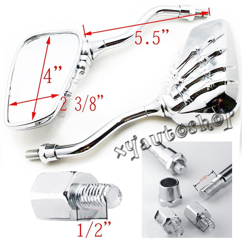 2x Chrome Motorcycle Skull Hand Side MIRRORS 8MM 10MM for Harley