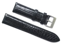 21mm Black Crocodile Grain Leather Water Resistant Men Watch Strap Silver Buckle