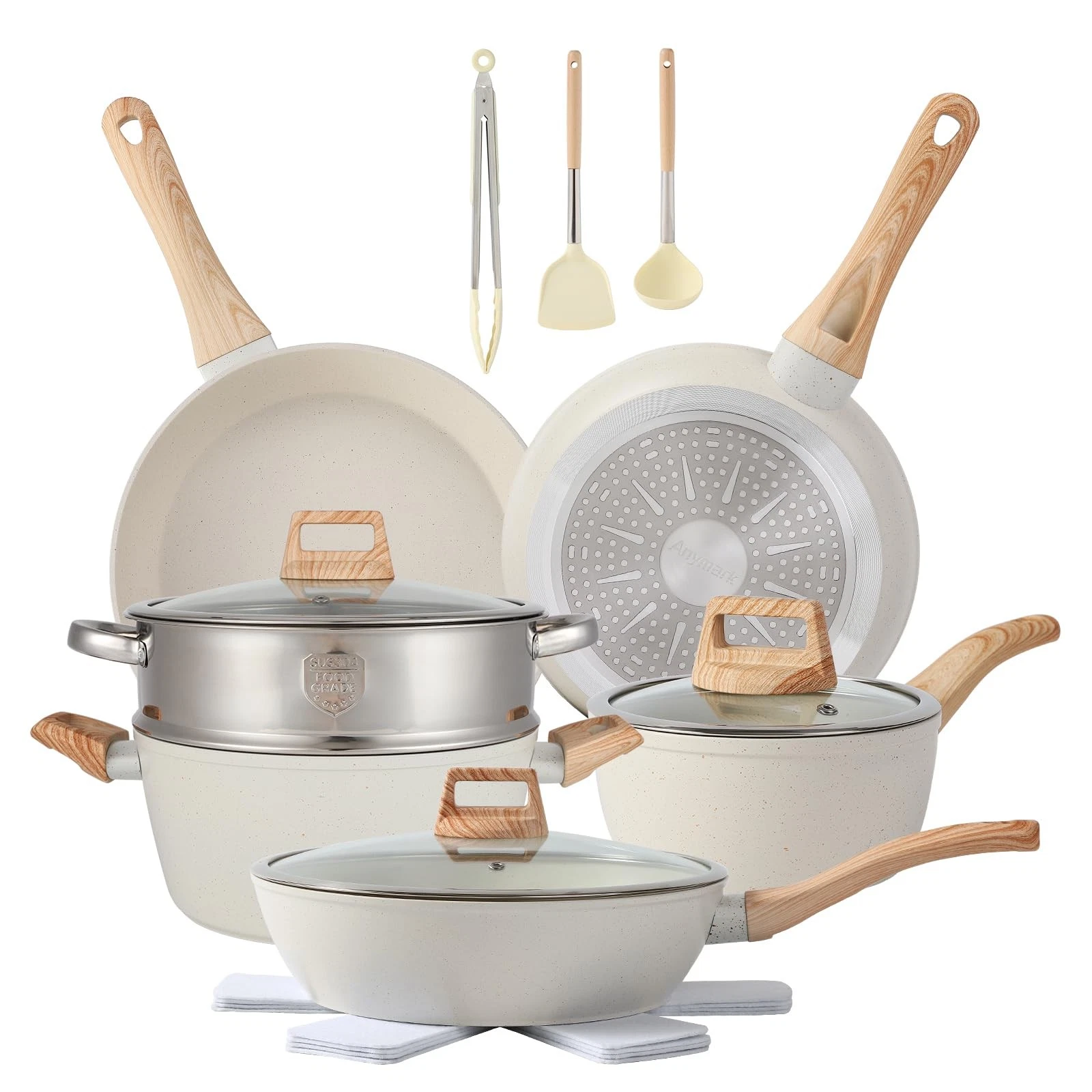 16PCS Pots and Pans Set Non Stick Cookware Nonstick with 16pieces, White