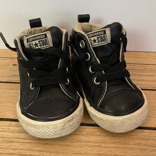 Converse All Star Sneakers Black Leather Toddler Sz 4 Lace Up Logo Classic Fun