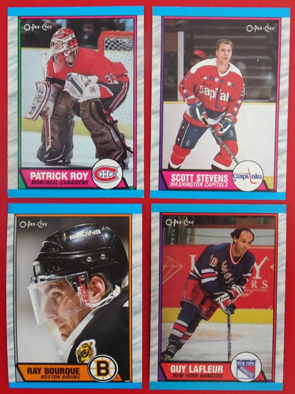 1989-90 O-Pee-Chee OPC Hockey 4 Card HOF LOT Roy, Stevens, Bourque. Lafleur EX