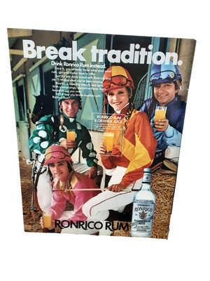 Vintage 1982 Ronrico Rum Ad Break Tradition Woman Jockey Racing Horse Liquor