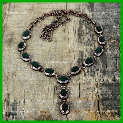 Copper Chrome Diopside Gemstone Bezel Electroformed New Chain Necklace Jewelry