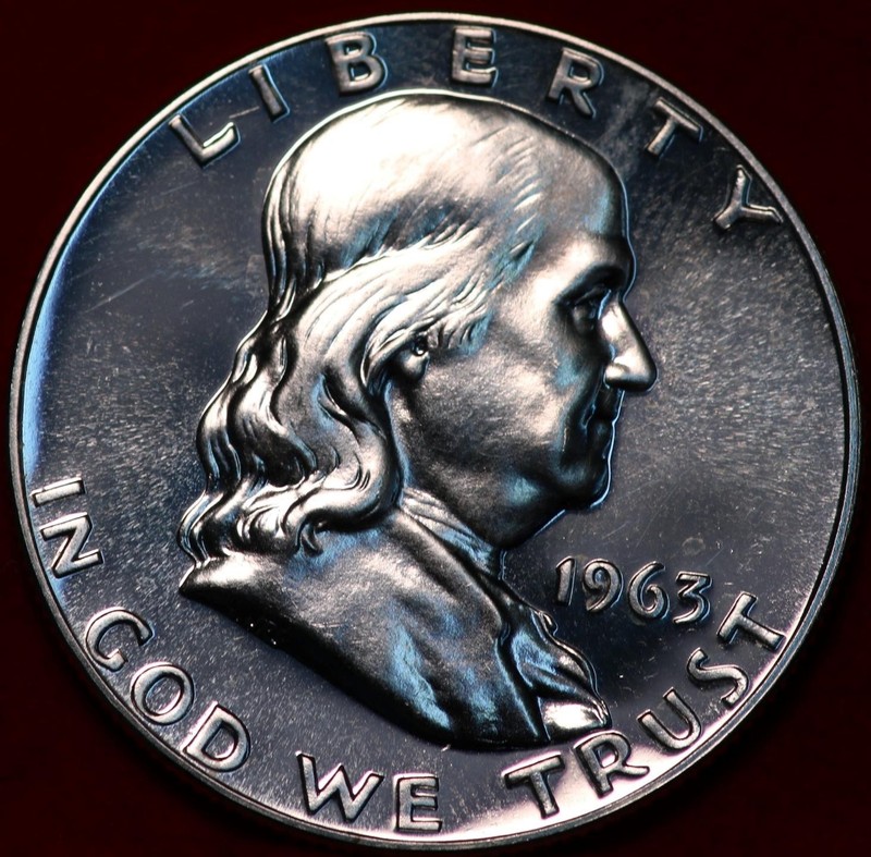 Uncirculated Proof 1963 Philadelphia Mint Silver Franklin Half